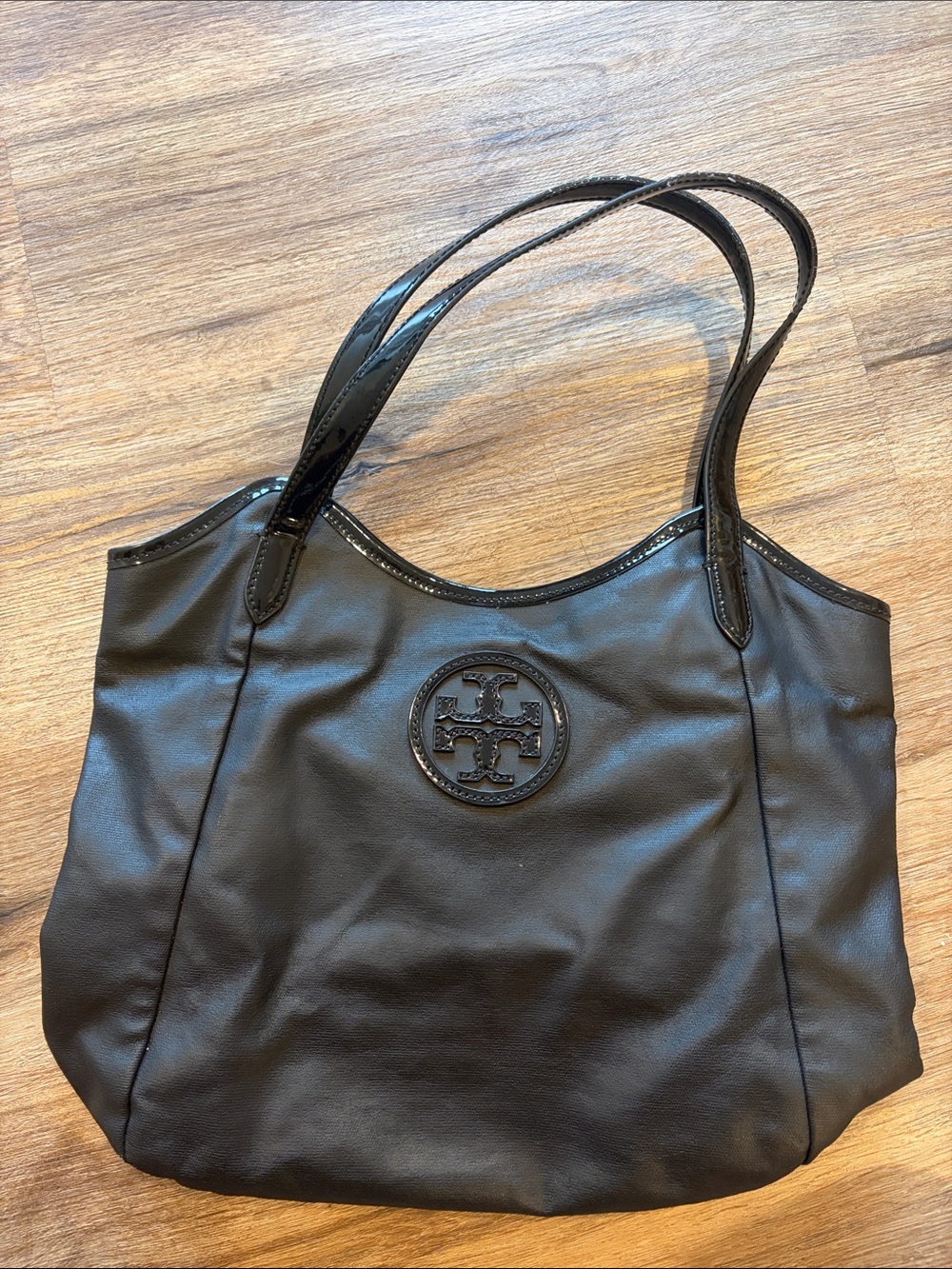 Tory Burch Black Logo Tote with Double Straps